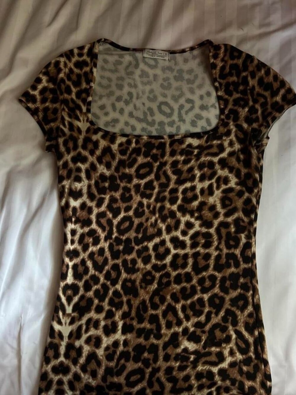 Leopard Print Square Neck Short Sleeve Bodycon Mini Dress